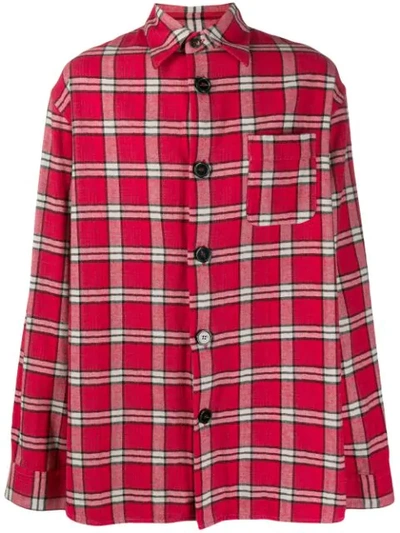 Marni Brushed Cotton Check Long Sleeve Shirt In Red