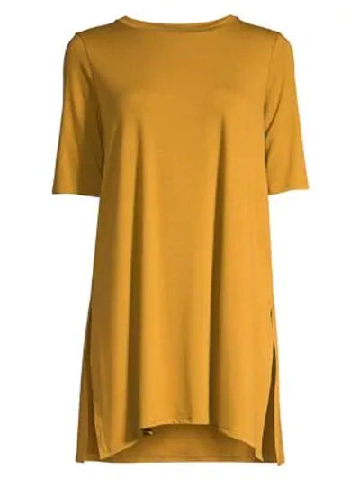 Eileen Fisher Elbow-sleeve Stretch-tencel Tunic In Arnica