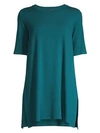 Eileen Fisher Elbow-sleeve Stretch-tencel Tunic In Blue Spruce