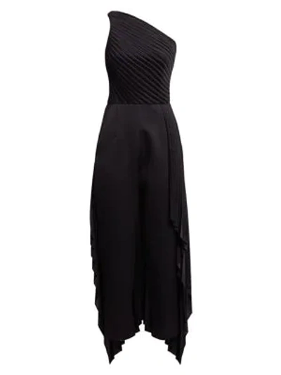 Solace London Winnie Pleated One-shoulder Jumpsuit In Black