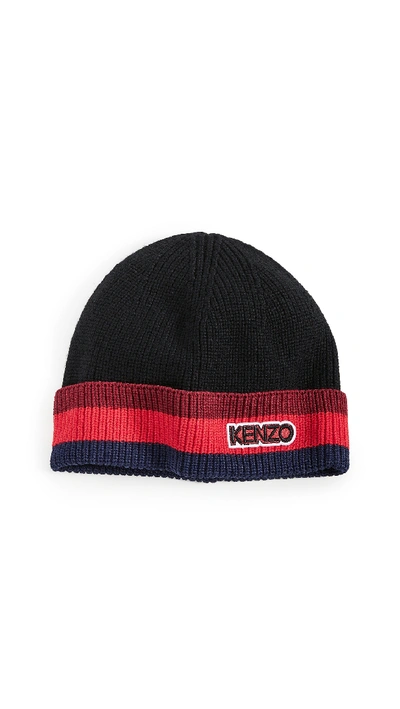 Kenzo Logo Tag Knit Beanie In Black