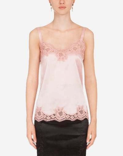 Dolce & Gabbana Satin Lingerie Top With Lace In Pink