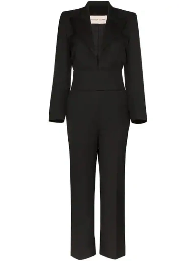 Alexandre Vauthier Satin-lapel Plunge Tuxedo Jumpsuit In Black
