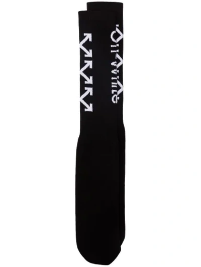 Off-white Arrow Logo Cotton Blend Socks - 黑色 In Black