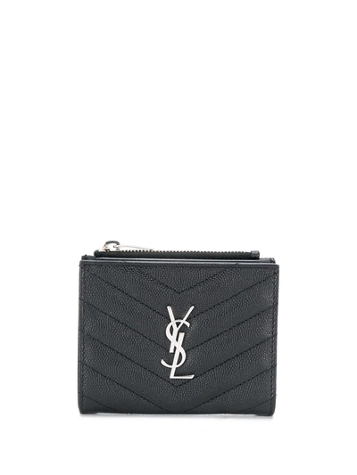 Saint Laurent Monogram Ysl Quilted Grain Leather Bifold Wallet In Black