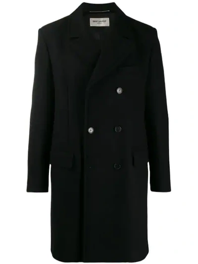 Saint Laurent Double-breasted Mid-length Coat In Black