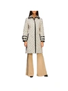 ALBERTA FERRETTI COAT WITH ALL OVER MONOGRAM AND LEATHER EDGES,11034831