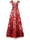 MARCHESA FLORAL APPLIQUÉ GOWN