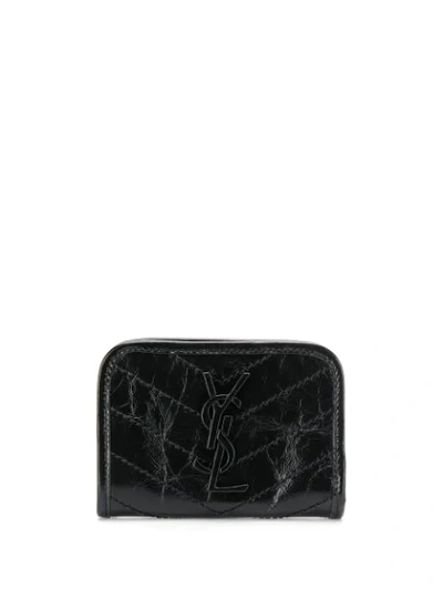 Saint Laurent Black Niki Crinkled Leather Wallet - 黑色 In Black