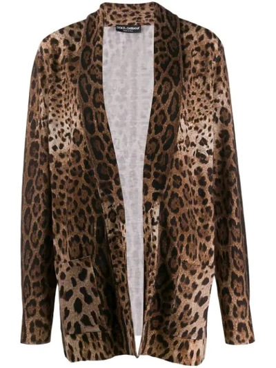 Dolce & Gabbana Oversize Wool Cardigan With Leopard Print In M Leo New