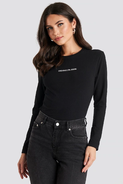 Calvin Klein Institutional Logo Stretch Long Sleeve Top - Black In Ck Black