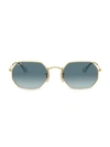 Ray Ban Octagonal Classic Sunglasses Gold Frame Blue Lenses 53-21 In Blue Grey