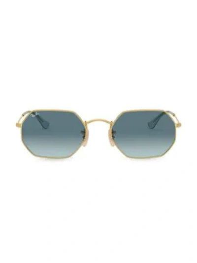 Ray Ban Octagonal Classic Sunglasses Gold Frame Blue Lenses 53-21 In Blue Grey