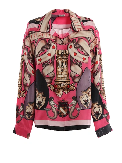 Miu Miu All Over Printed Silk Twill Shirt In Pink