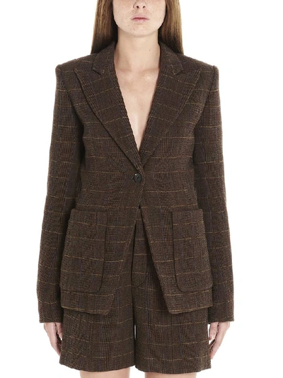 Chloé Wide Lapel Check Stretch Wool Jacket In Brown