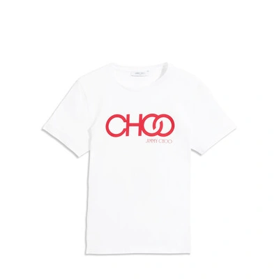 Jimmy Choo Choo T White Cotton T-shirt With Red Embossed Logo Print In S104 White/red