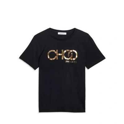 Jimmy Choo Choo T Black Cotton T-shirt With Gold Embossed Logo Print In S277 Black/gold