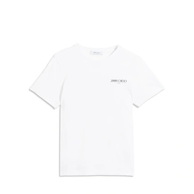 Jimmy Choo T White Cotton T-shirt With Black Embossed Logo Print In S101 White/black