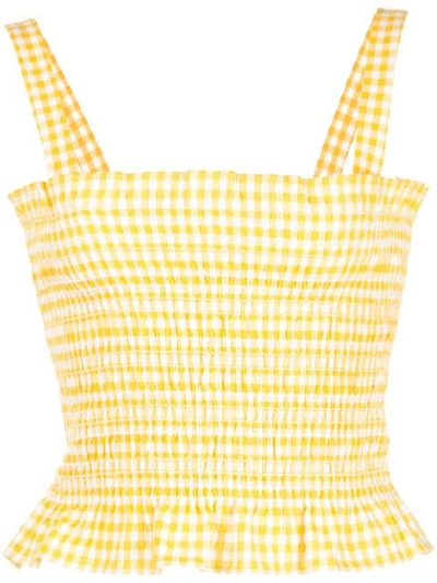 Callipygian Opening Ceremony Seersucker Gingham Smock Top In Yellow