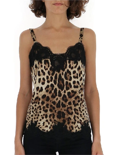 Dolce & Gabbana Leopard-print Satin Slip With Lace In Leo New