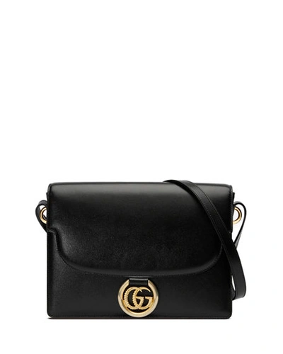 Gucci Gg Ring Medium Leather Crossbody Bag In Black