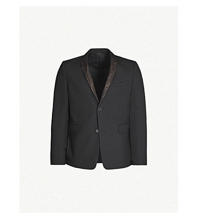 Fendi Logo-print Regular-fit Woven Blazer In Black