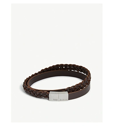 Ted Baker Plaited Leather Bracelet In Brown