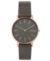 SKAGEN WOMEN'S SIGNATUR CHARCOAL LEATHER STRAP WATCH 38MM