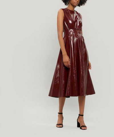 Msgm Faux-patent Midi Dress In Red