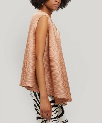 Issey Miyake Pleats Please By  Pleated Flared Cropped Top In Beige