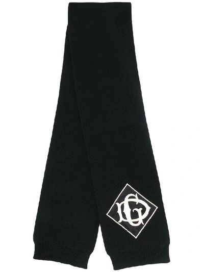 Dolce & Gabbana Logo Embroidery Wool Scarf In Black