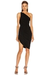 Norma Kamali Black One-shoulder Dress With Asymmetric Neckline And All-over Ruches In Black