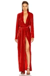 RICK OWENS RICK OWENS WRAP LONG SLEEVE GOWN IN RED,RICK-WD116