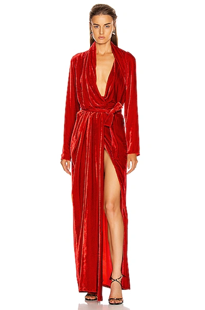 Rick Owens Long Viscose & Silk Wrap Gown In Red