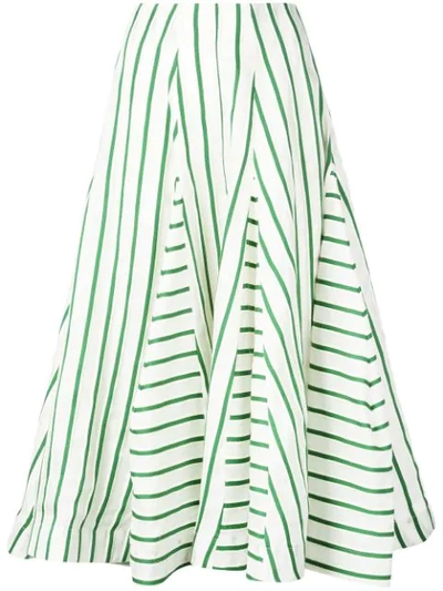 Rosie Assoulin Pleated Striped Wool-blend Skirt In Green