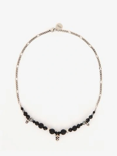 Alexander Mcqueen Pearl And Skull Bead Necklace In Black/crystal