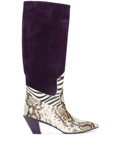 A.f.vandevorst Panelled Knee-high Boots In Purple