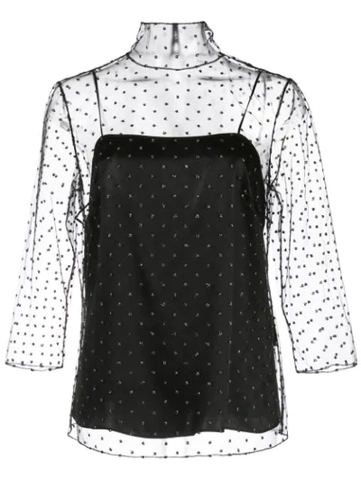 Adam Lippes Sheer Roll Neck Top In Black