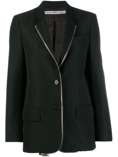 Alexander Wang Zipper Trim Oversized Wool Blend Blazer In Black