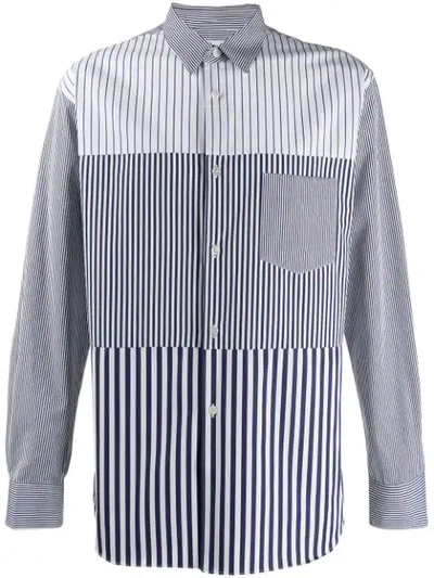 Comme Des Garçons Shirt Striped Patchwork Cotton Poplin Shirt In Blue