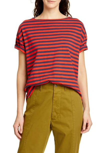 Alex Mill Stripe Slub Boxy Tee In Navy/ Tomato