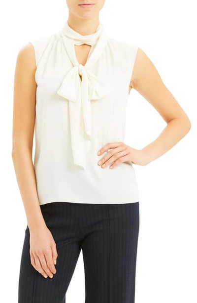 Theory Scarf Tie Sleeveless Stretch Silk Blouse In Ivory