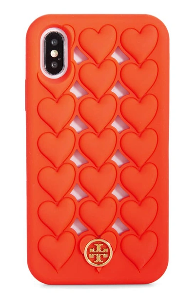 Tory Burch Hearts Silicone Phone Case Iphone X/xs In Red