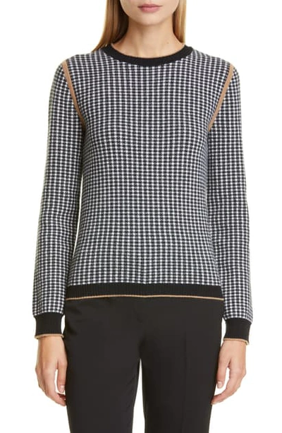 Max Mara Colle Houndstooth Jacquard Wool & Cashmere Pullover In White