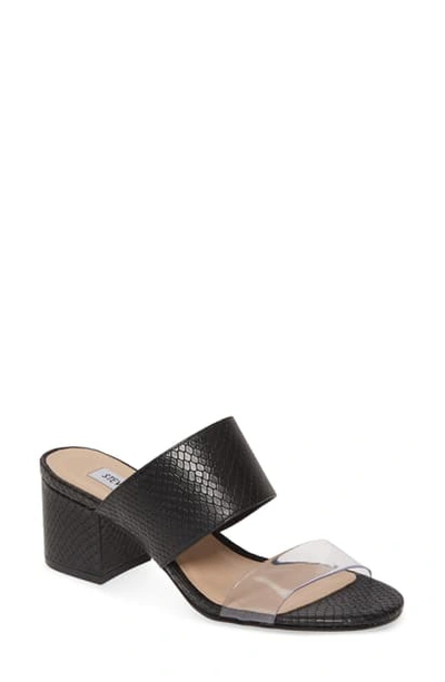 Steve Madden Irony Snake Embossed Clear Slide Sandal In Black Snake Print