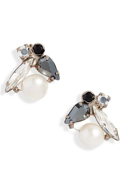Sorrelli Elisa Crystal & Pearl Cluster Earrings In Antique Silver Tone Metallic