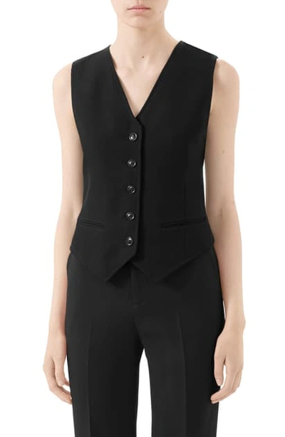 Gucci Wool & Silk Cady Crepe Vest In Black/ Mix