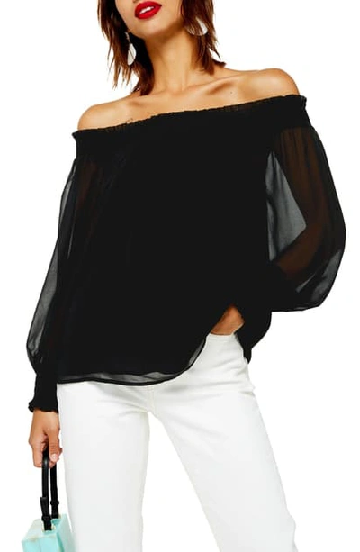 Topshop Sheer Off The Shoulder Blouse In Black