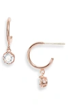 Kate Spade Mini Stone Huggie Hoop Earrings In Clear/ Rose Gold