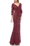 Carmen Marc Valvo Infusion 3d Flower Evening Dress In Berry